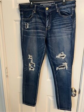 American Eagle Outfitters Women's Ripped Dark Blue Skinny Jeans